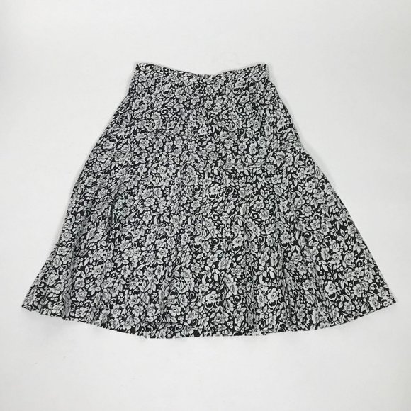 Vintage 80s BLACK & WHITE FLORAL Drop Waist Skirt with Pleats! Small - Picture 4 of 4